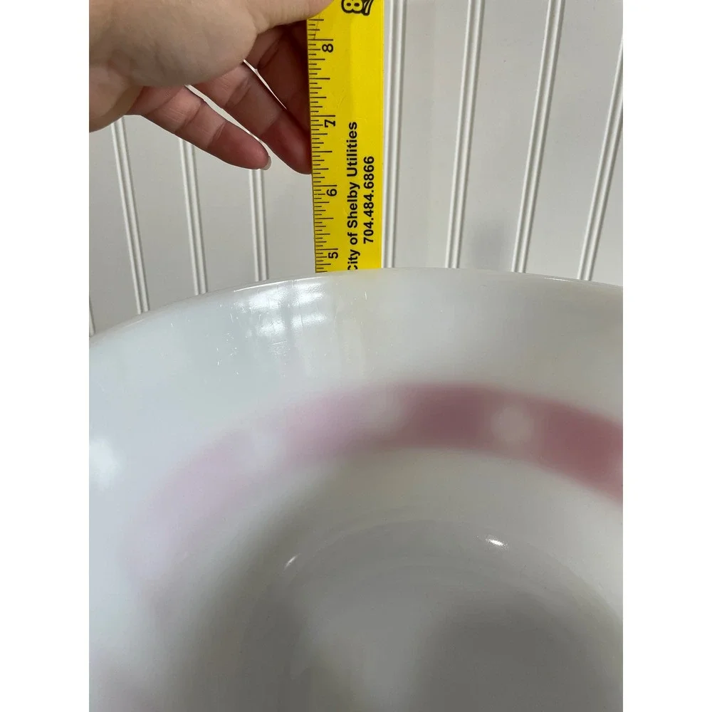 Federal Glass Red Floral Band Milk‎ Glass Mixing Bowl Vintage Heat Proof USA MCM